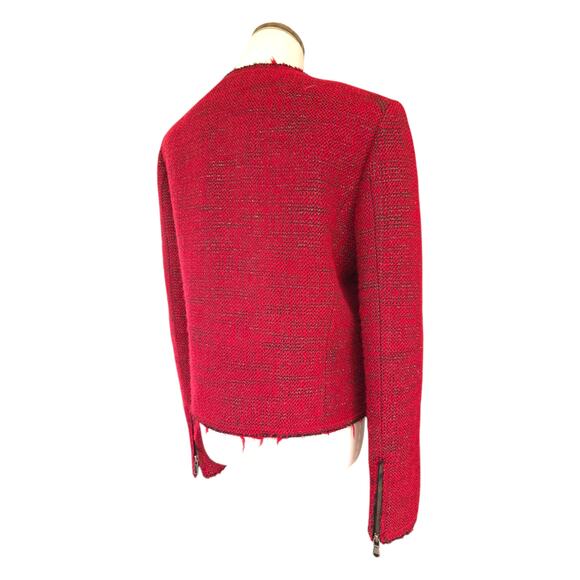 Rebecca Minkoff Red Tweed Cropped Moto Jacket – Size 6 - Picture 7 of 13